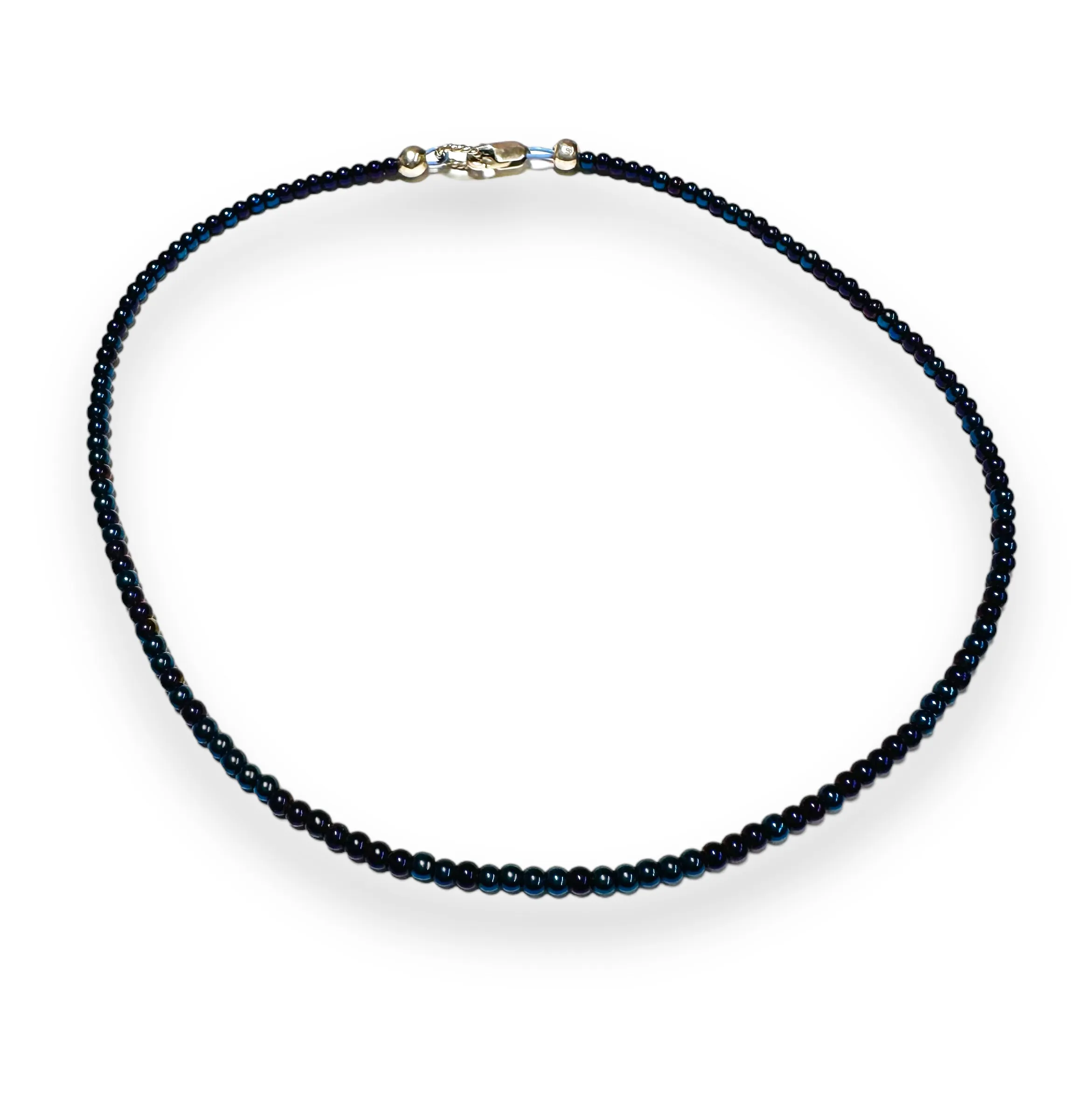 Blue Beaded Anklet/Hematite Anklet-XL anklet