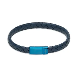 Blue domed leather bracelet with blue clasp