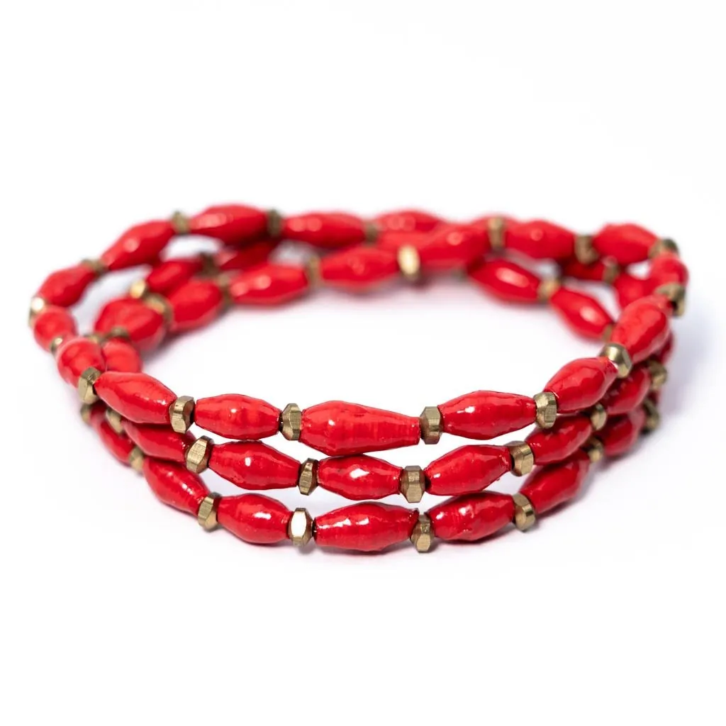 Bracelet -  Red Hot Triple Wrap Solid