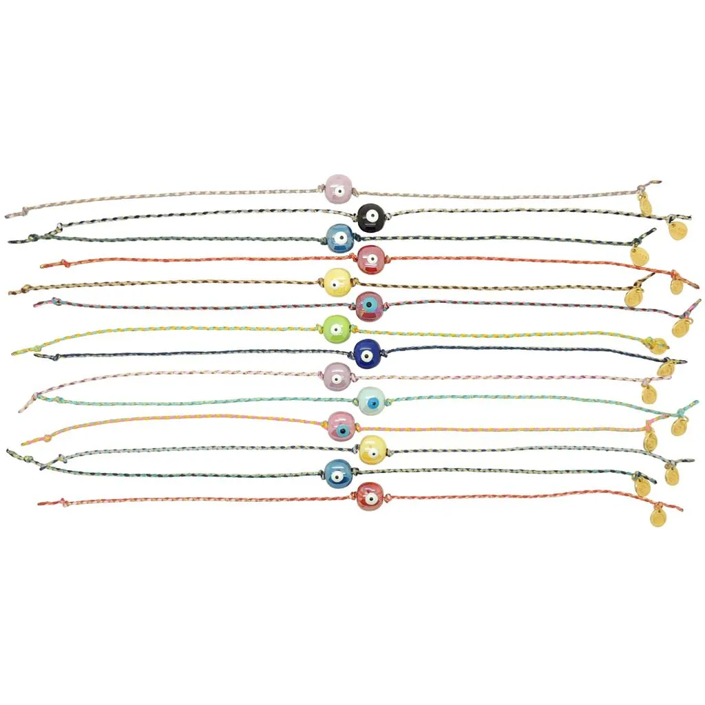 Ceramic Evil Eye Bubble Charm Multicolour Braid Cord Bracelet