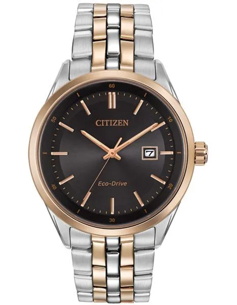 Citizen Eco-Drive Mens Contemporary Dress Watch - Black Dial - Rose Gold-Tone