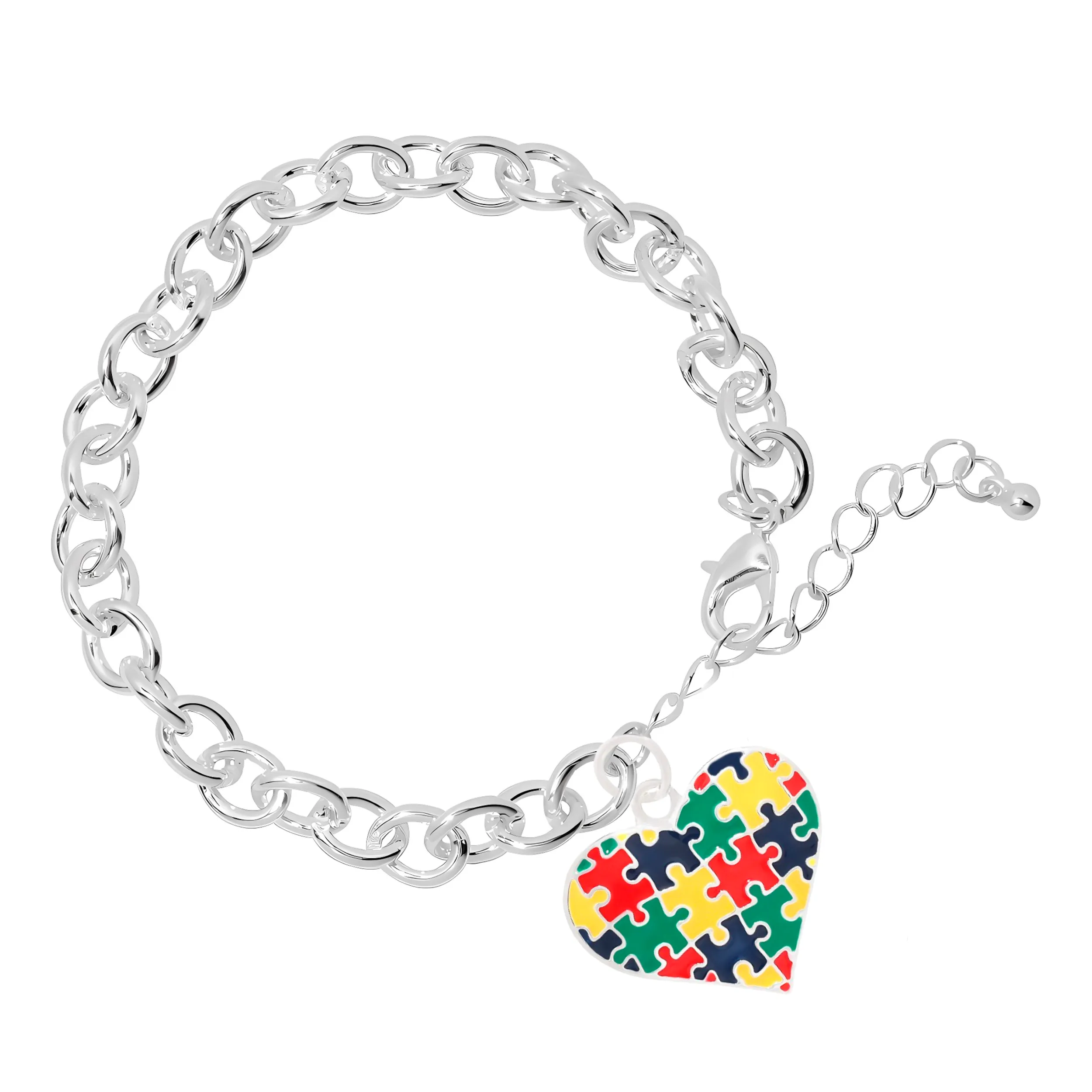 Colored Heart Puzzle Piece Autism Chunky Charm Bracelets