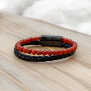 Confidence Building Fiery Red Agate Leather Beaded Bracelet – Ignite Your Inner Warrior