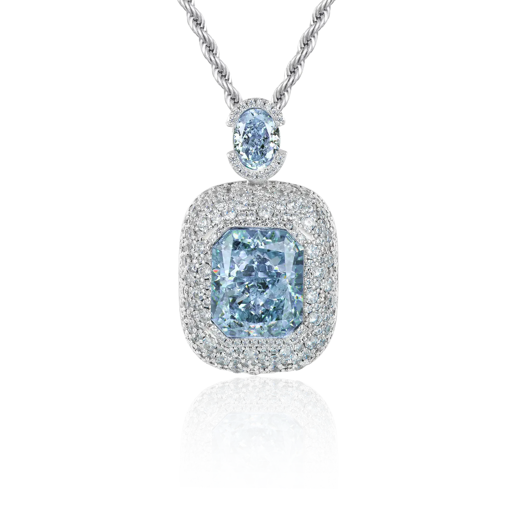 Crushed Ice Emerald Cut Pendant - Blue Gray