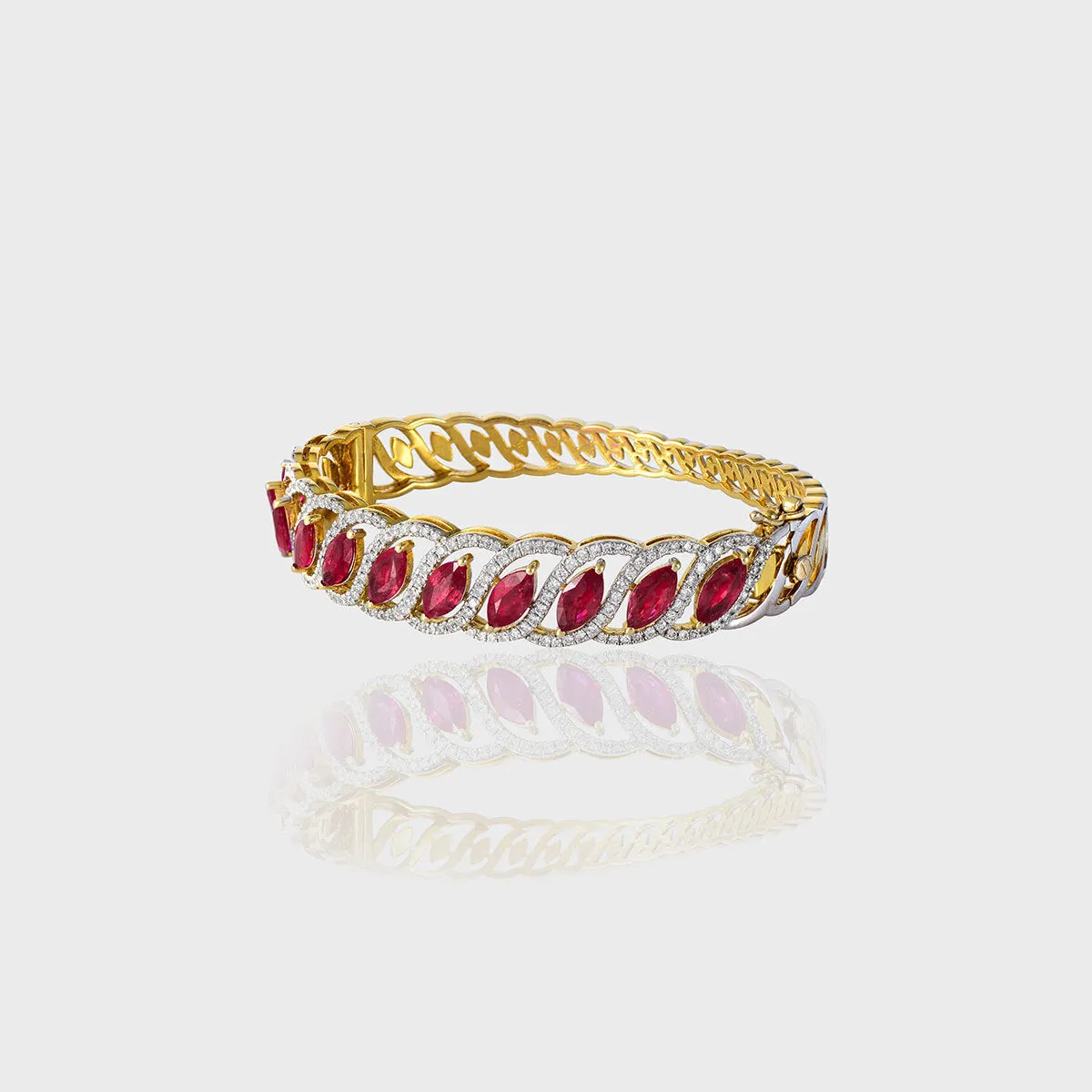 Discover timeless elegance with our Ruby Marquise and Diamond Bracelet - (PGDB067)