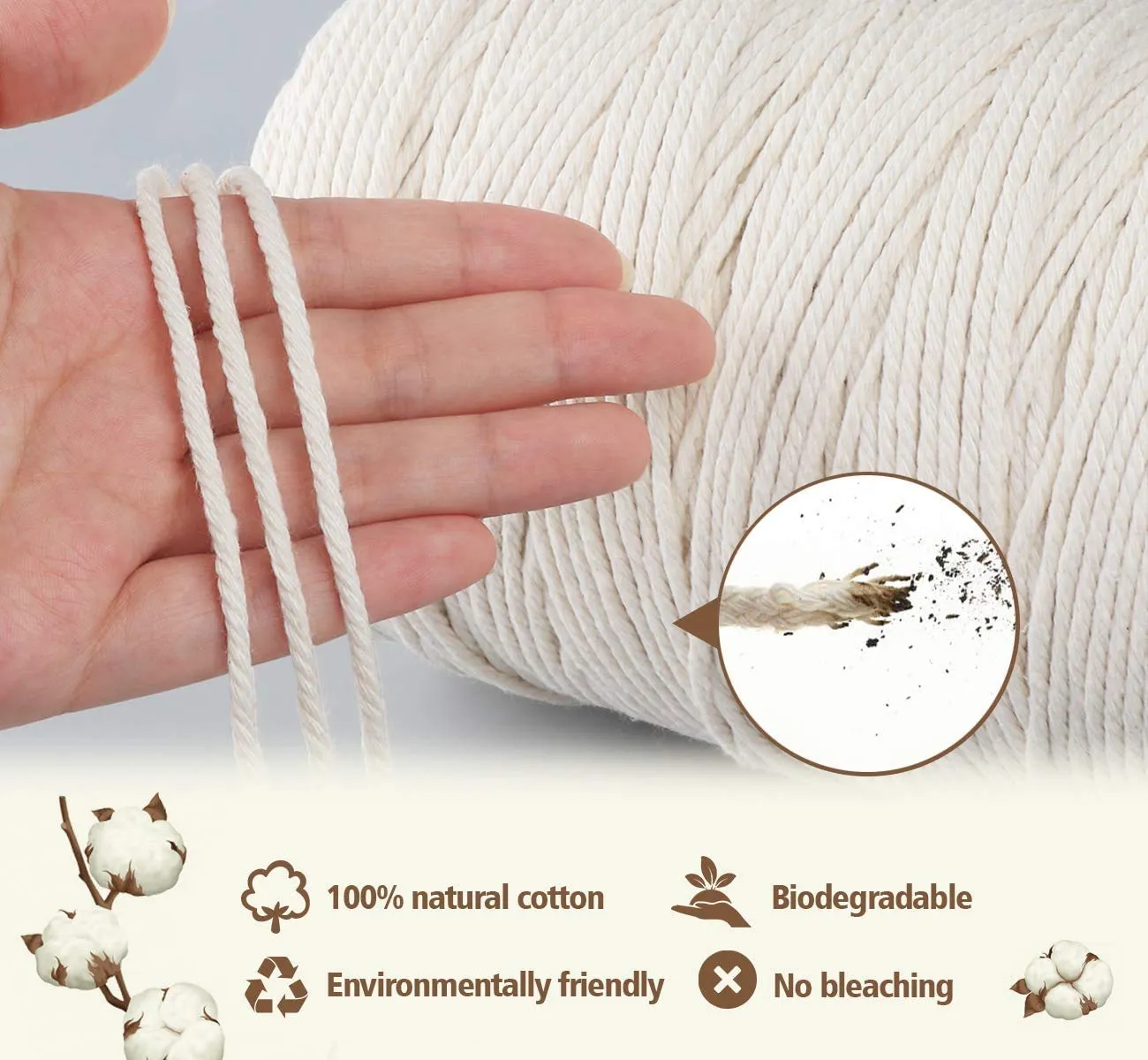 ecofynd 50m 4mm Natural Macrame Cord - Versatile Cotton Dori for Stunning Wall Hanging, Plant Craft, and Handmade Hangers - Ideal White Thread Rope for Creative DIY Projects, Ivory