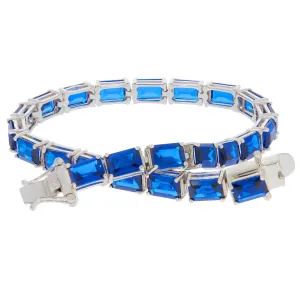 Emerald Blue Sapphire Sterling Silver Bracelet with Accent