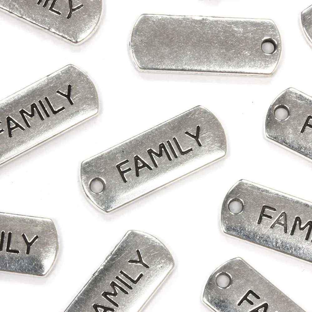 Family Tag Antique Silver 20.5x6.5mm - Pack of 20