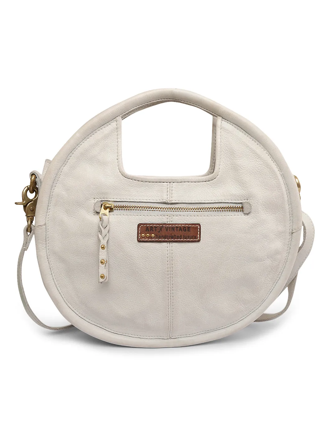 Floral Bliss: Round White Leather Handbag with Colorful Flower Embroidery