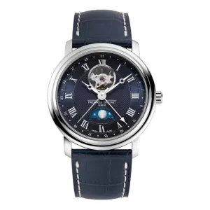 Frederique Constant 40mm Classics Heart Beat Moonphase Date Automatic Watch with Blue Dial in Stainless Steel