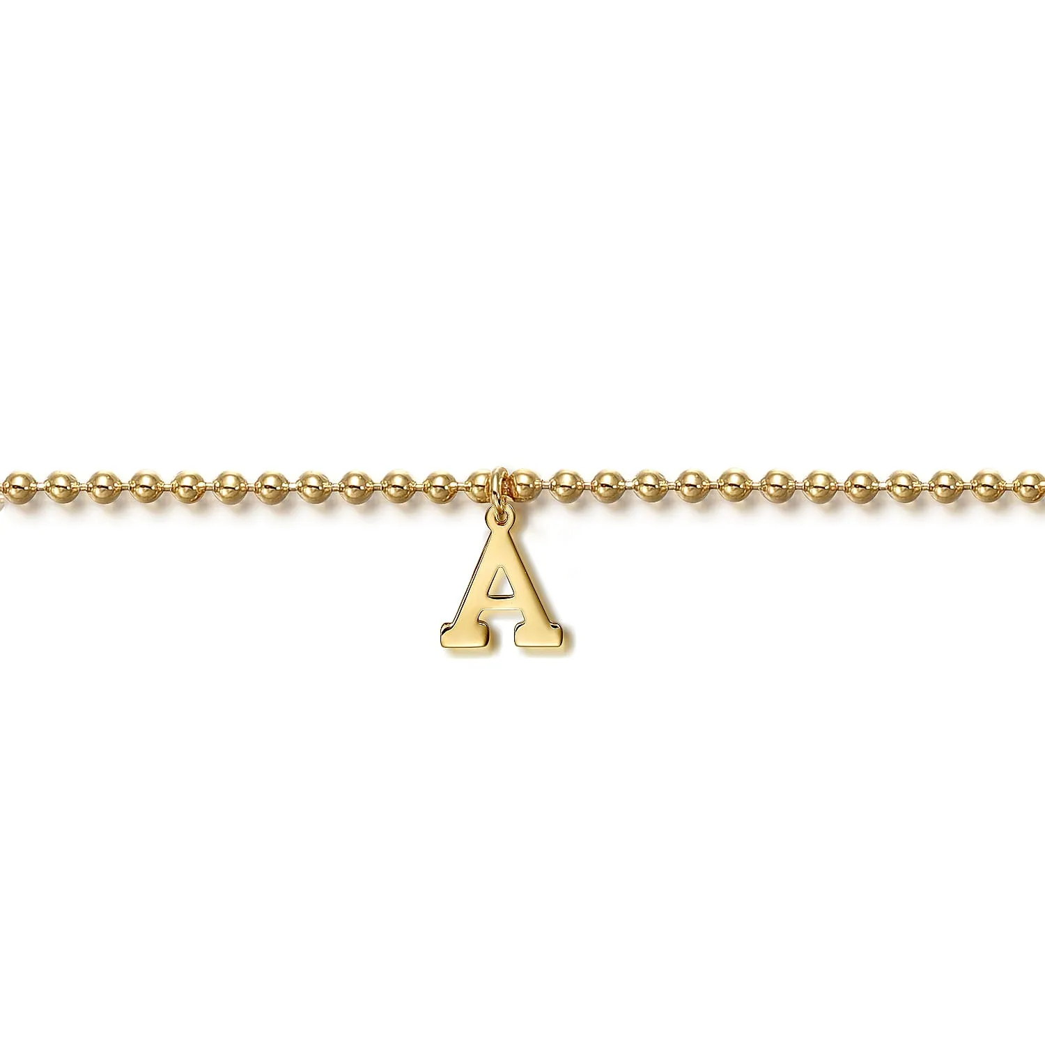 Gold Bracelet Bead Chain Initial "A" 14 Karat Yellow Gold Gabriel & Co.