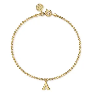 Gold Bracelet Bead Chain Initial "A" 14 Karat Yellow Gold Gabriel & Co.