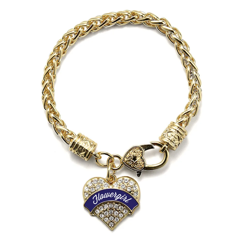 Gold Navy Blue Flower Girl Pave Heart Charm Braided Bracelet