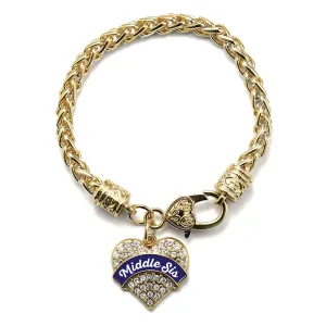 Gold Navy Blue Middle Sister Pave Heart Charm Braided Bracelet