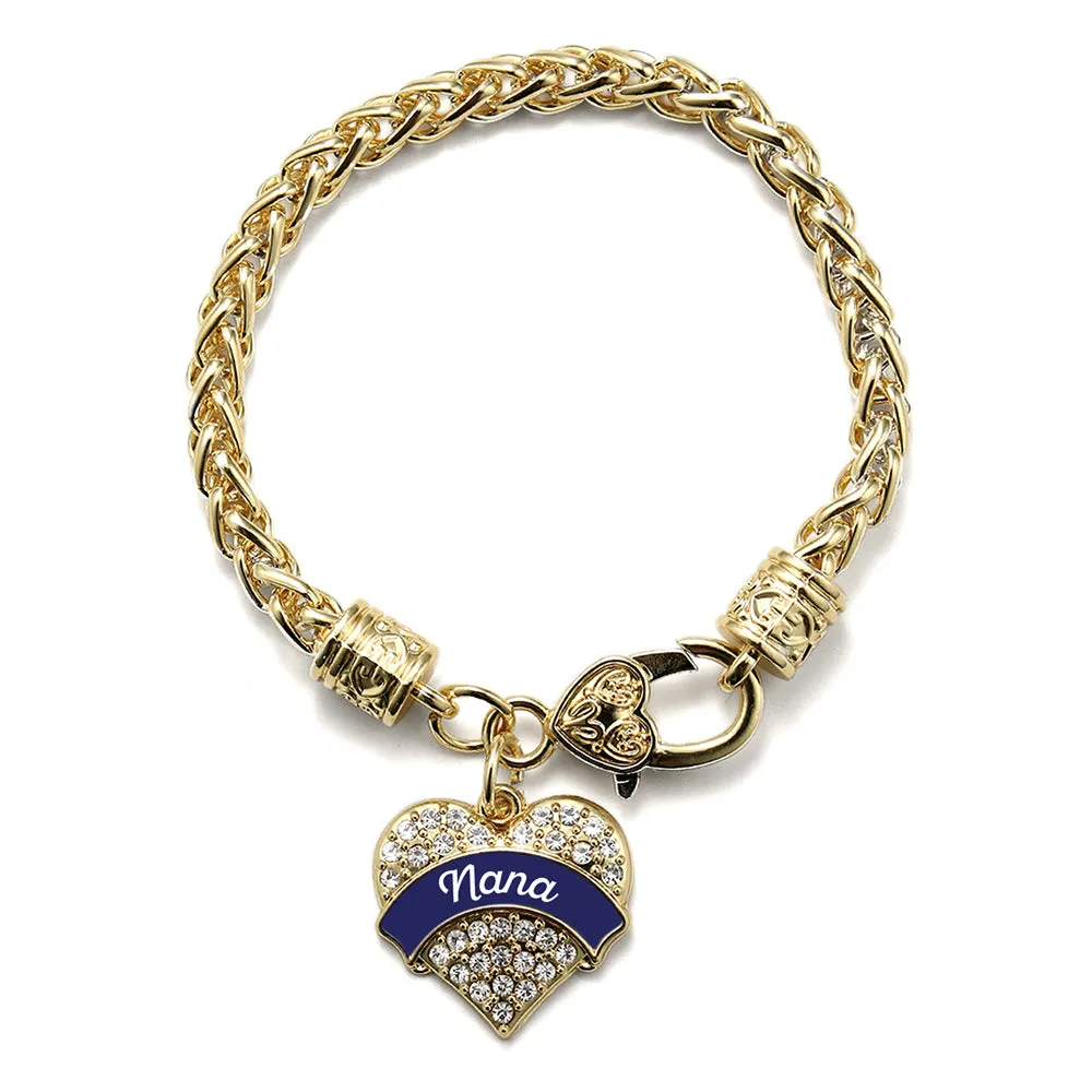 Gold Navy Blue Nana Pave Heart Charm Braided Bracelet