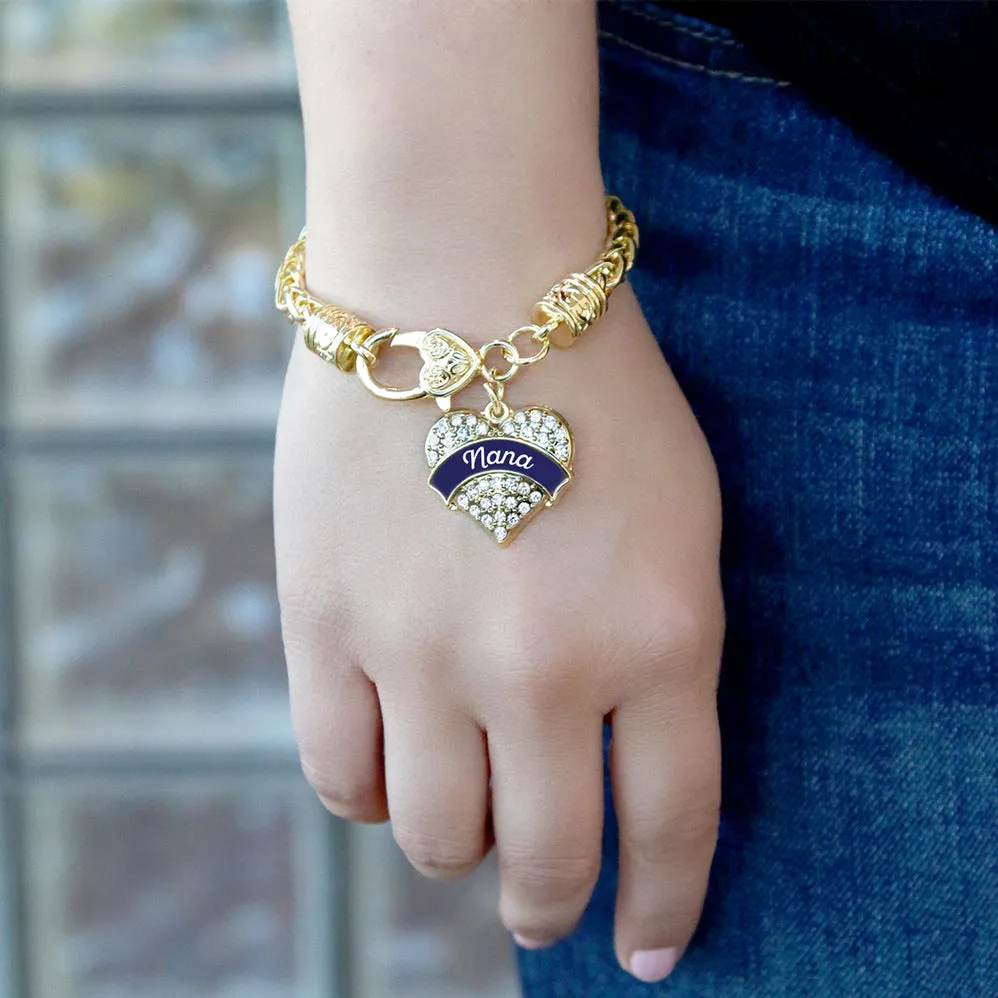 Gold Navy Blue Nana Pave Heart Charm Braided Bracelet