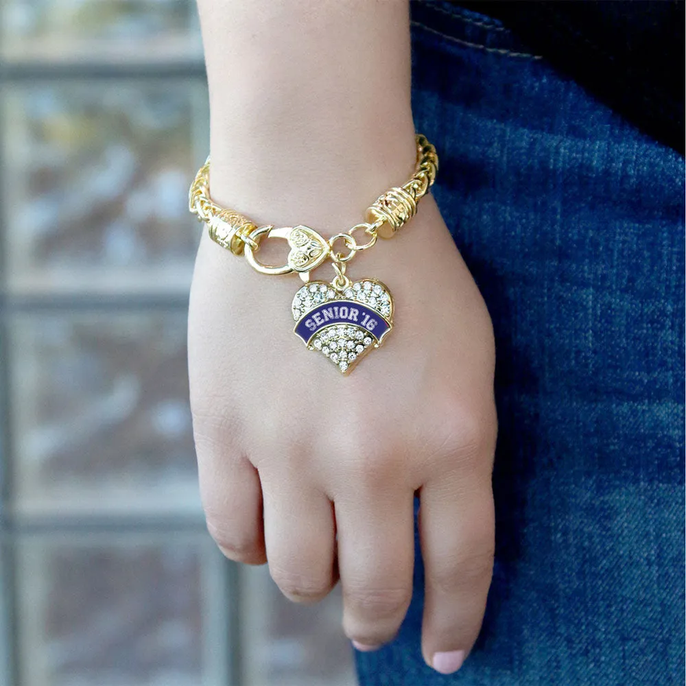 Gold Navy Blue Senior 2016 Pave Heart Charm Braided Bracelet