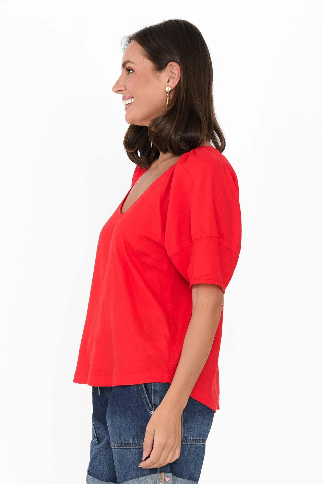 Grove Red Linen Blend Top