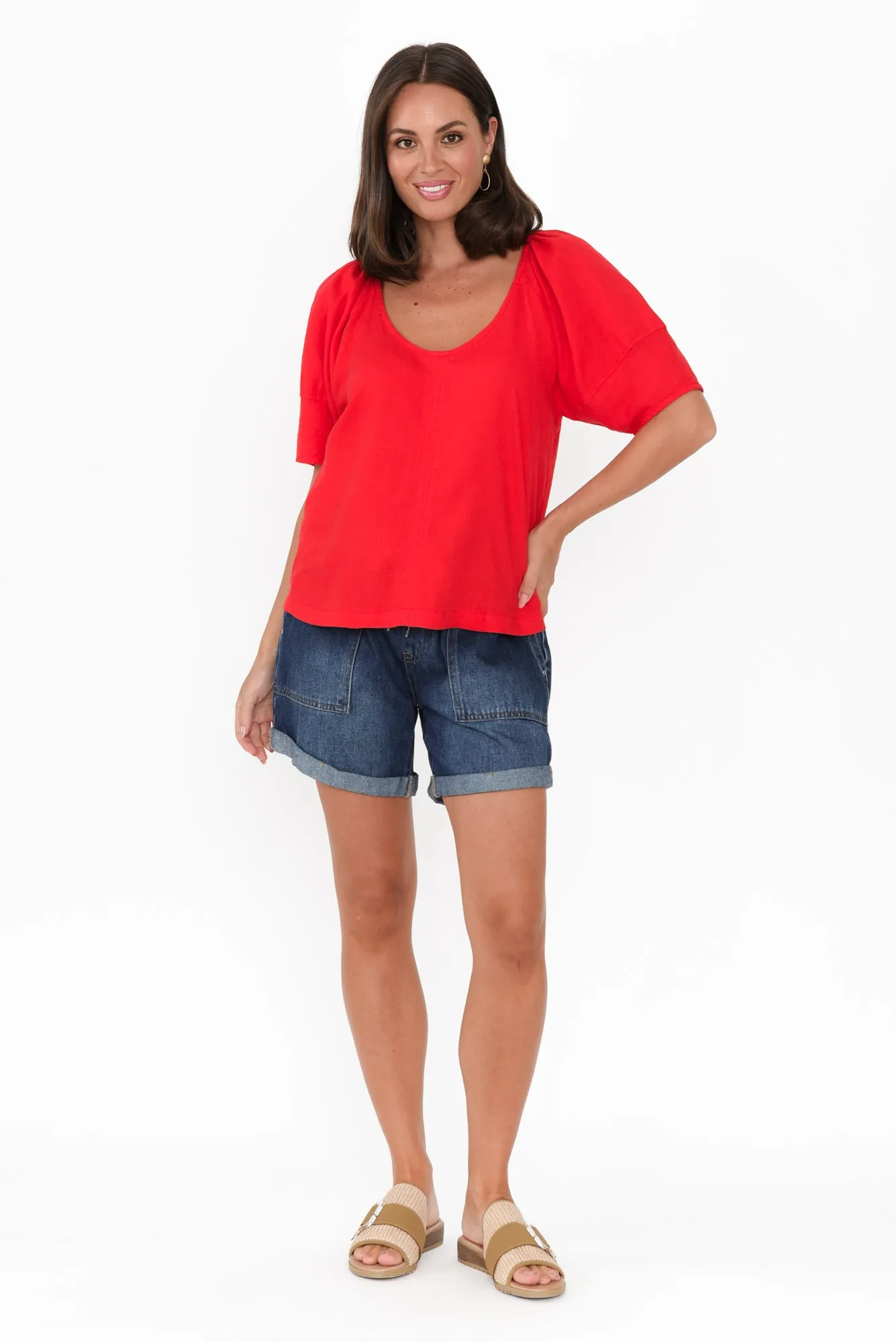 Grove Red Linen Blend Top