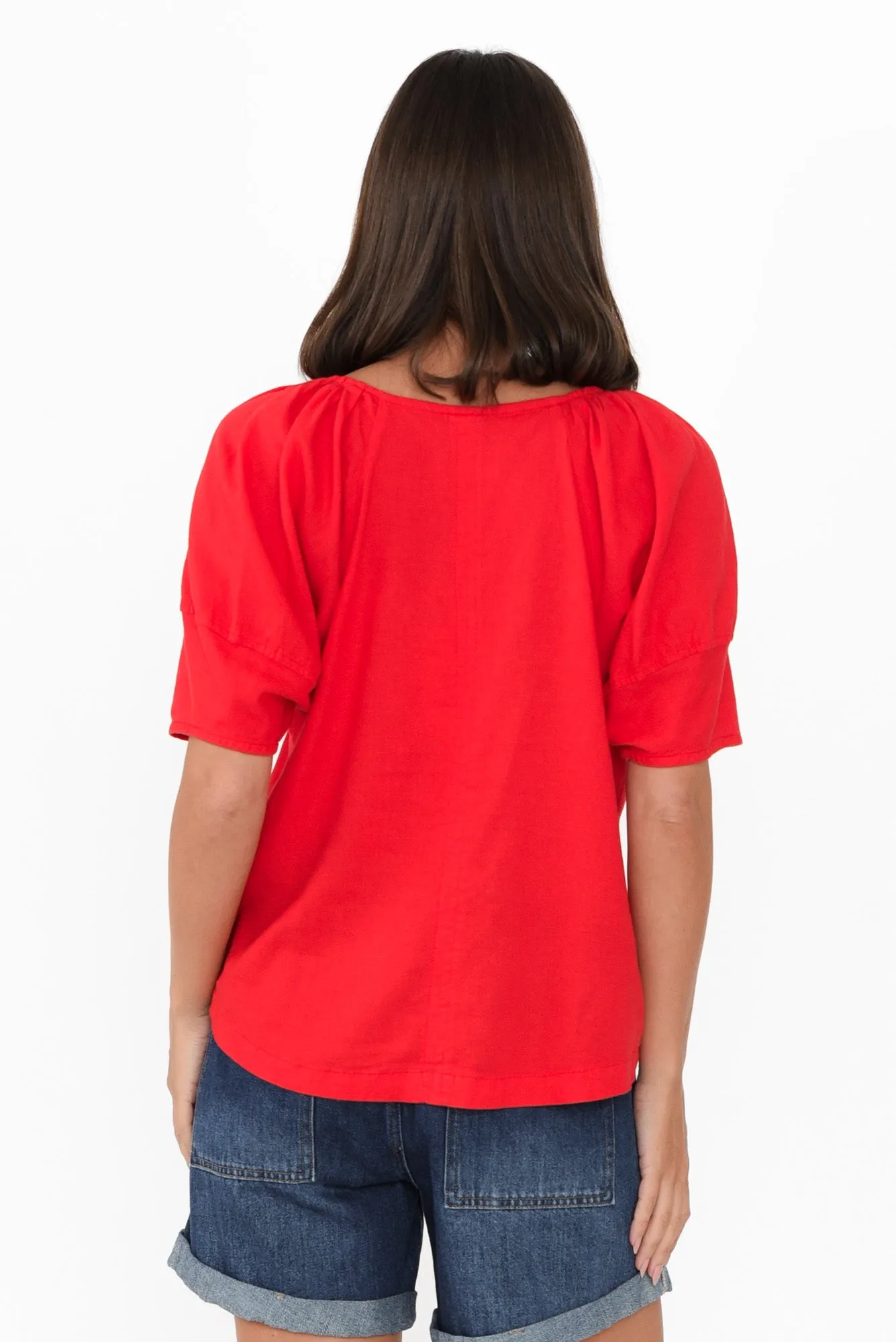 Grove Red Linen Blend Top