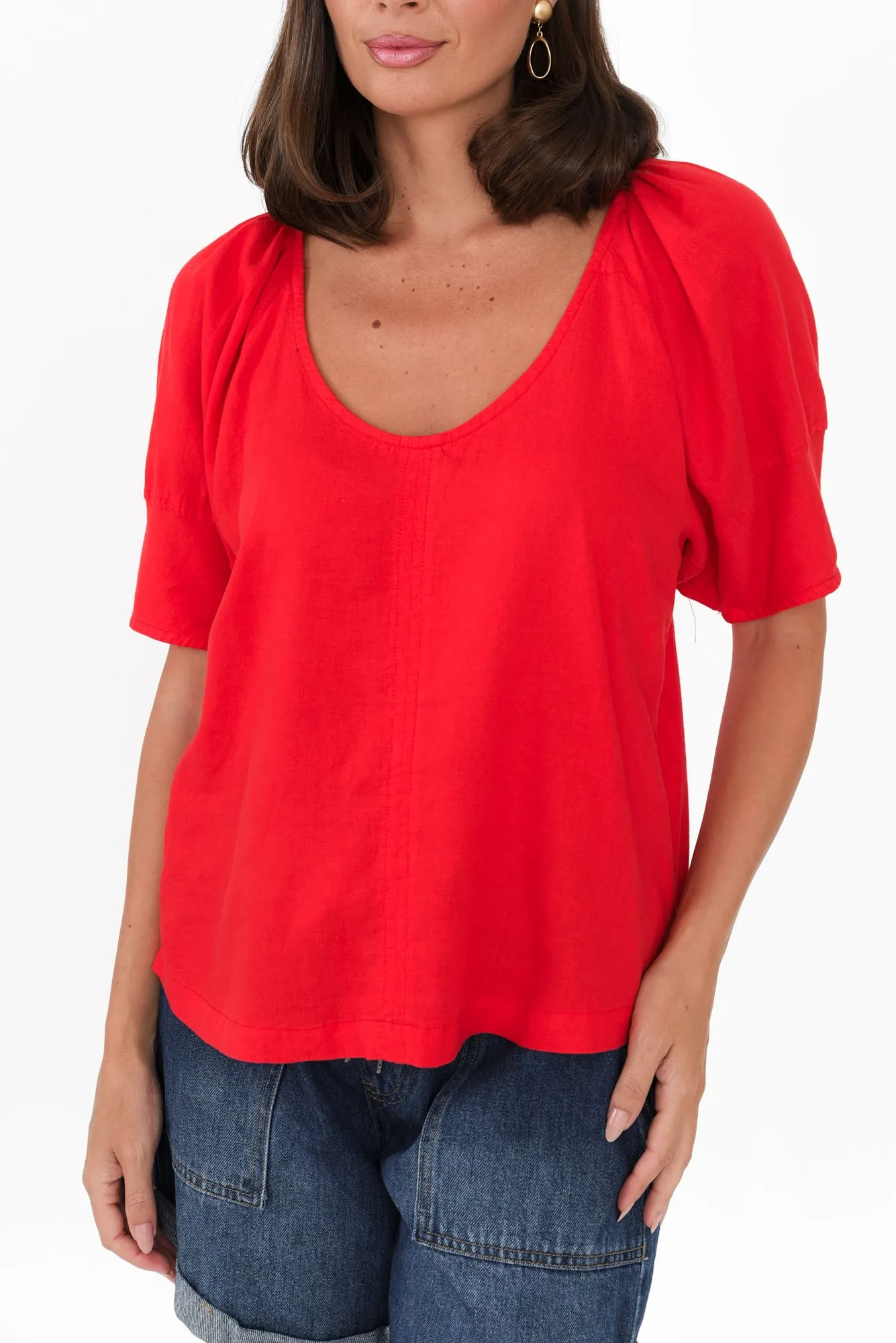 Grove Red Linen Blend Top