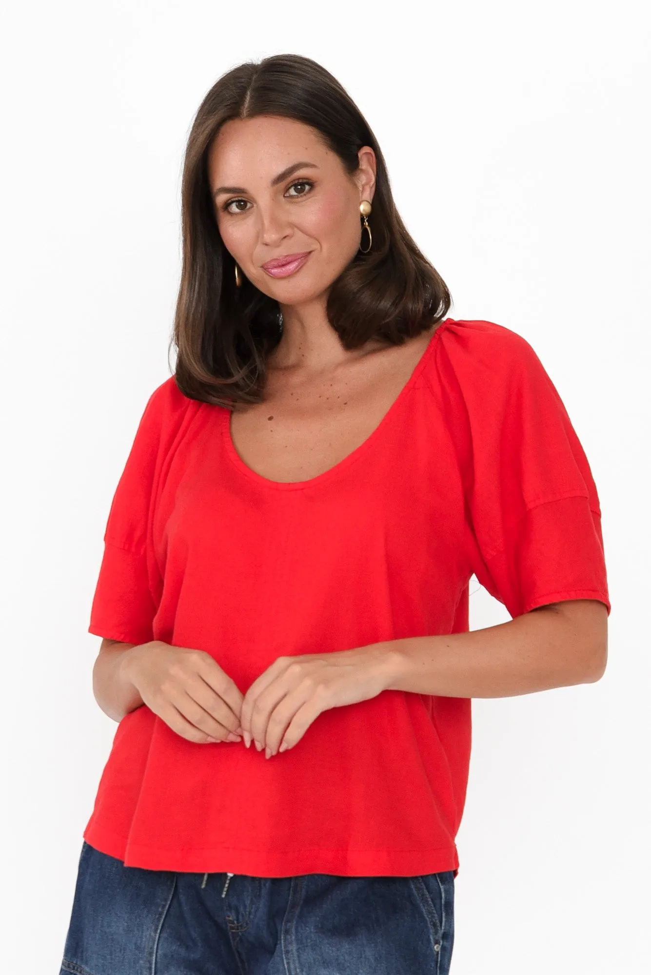 Grove Red Linen Blend Top