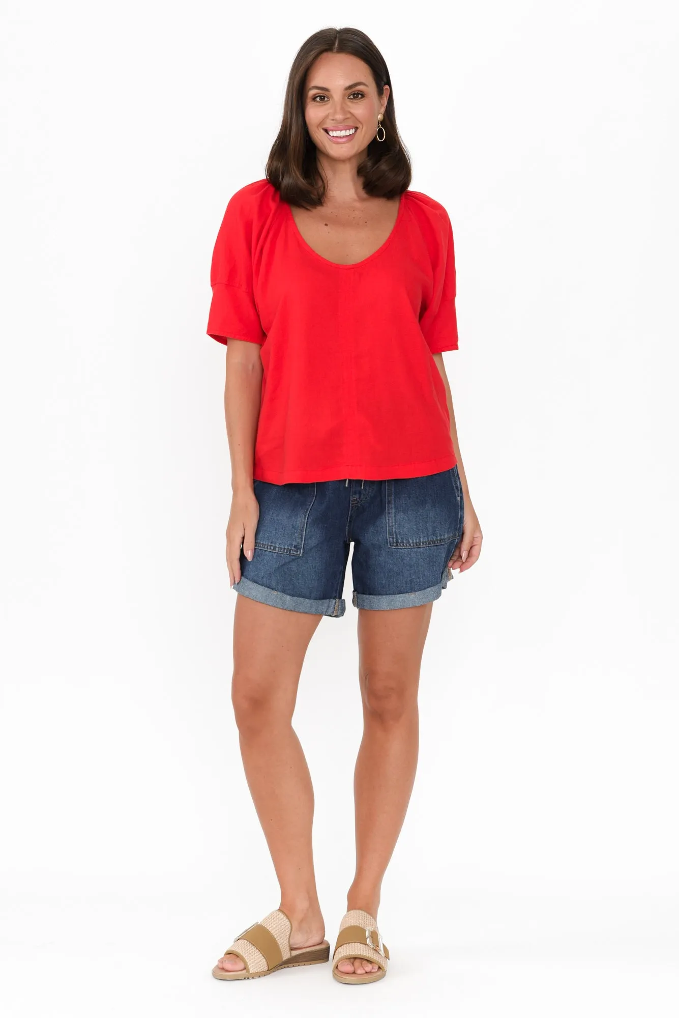 Grove Red Linen Blend Top