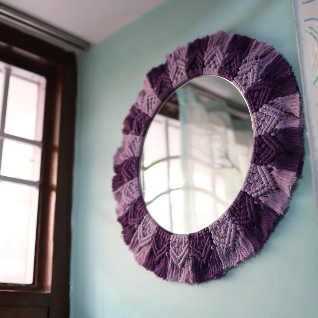 Handmade Macrame Purple and Lavender Mirror