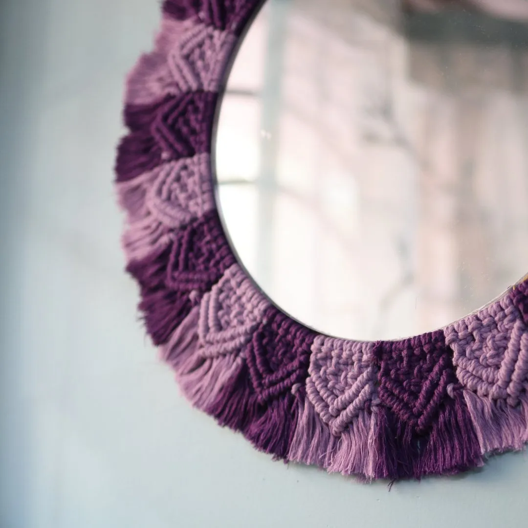 Handmade Macrame Purple and Lavender Mirror