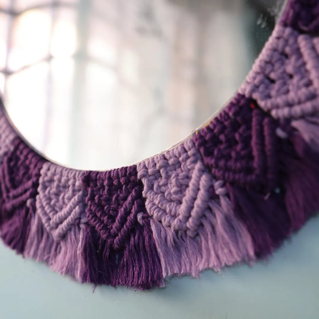 Handmade Macrame Purple and Lavender Mirror