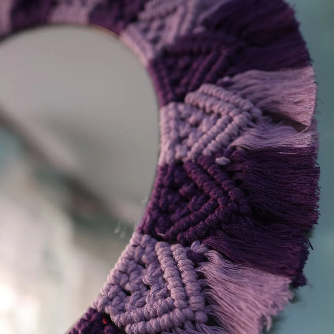 Handmade Macrame Purple and Lavender Mirror