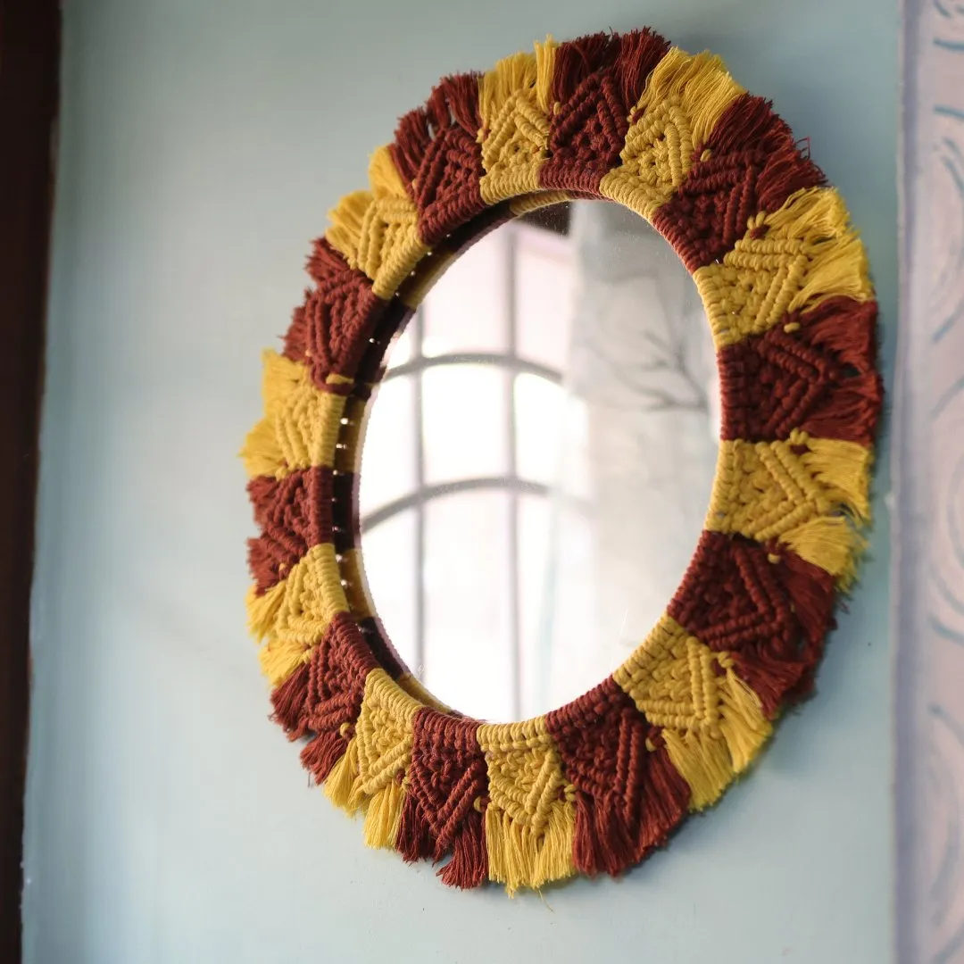 Handmade Macrame Yellow-Brown Mirror