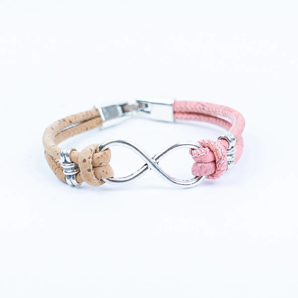 Handmade women's bracelet with colored cork wire and alloy hardware Infinity Symbol DBR-044-MIX-5