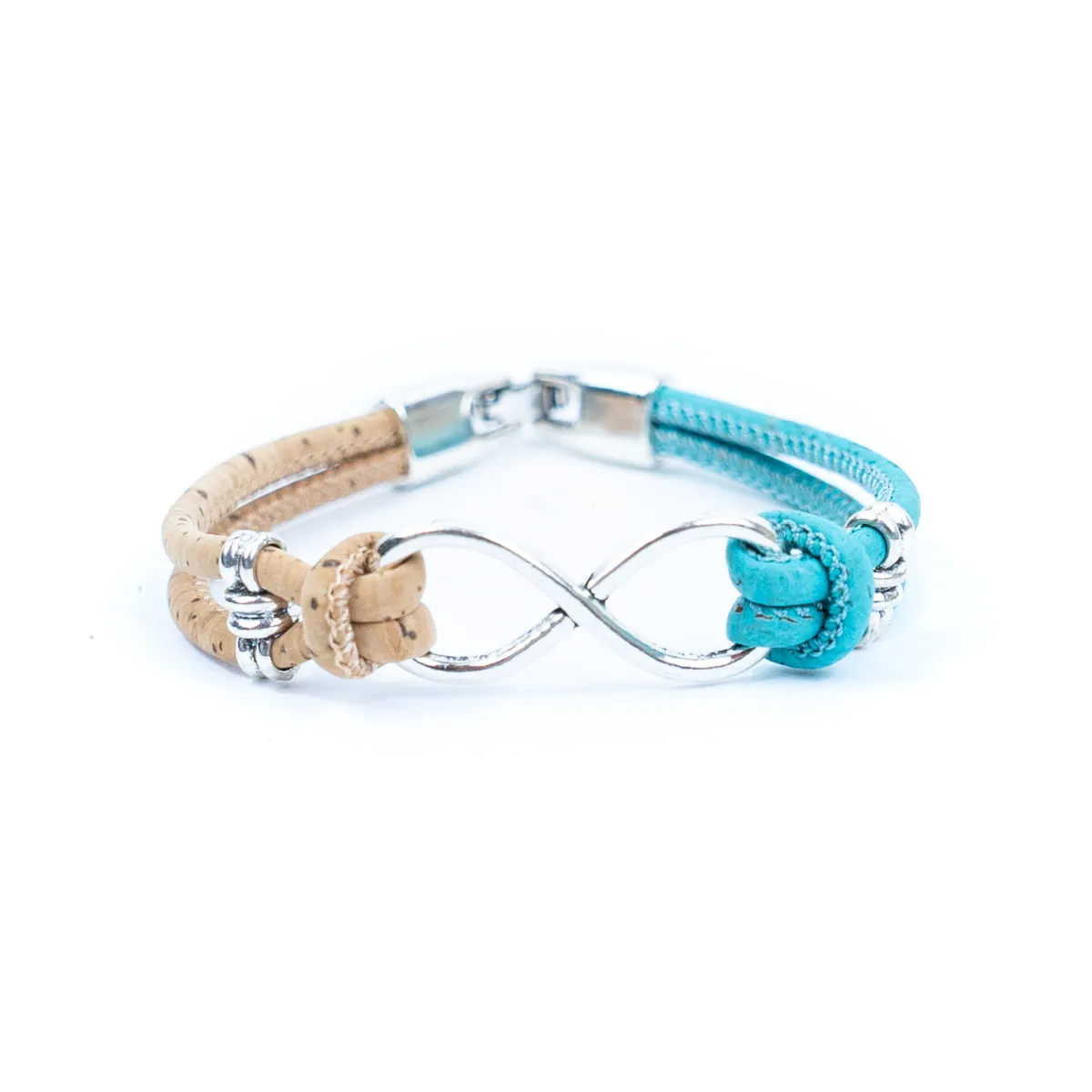 Handmade women's bracelet with colored cork wire and alloy hardware Infinity Symbol DBR-044-MIX-5