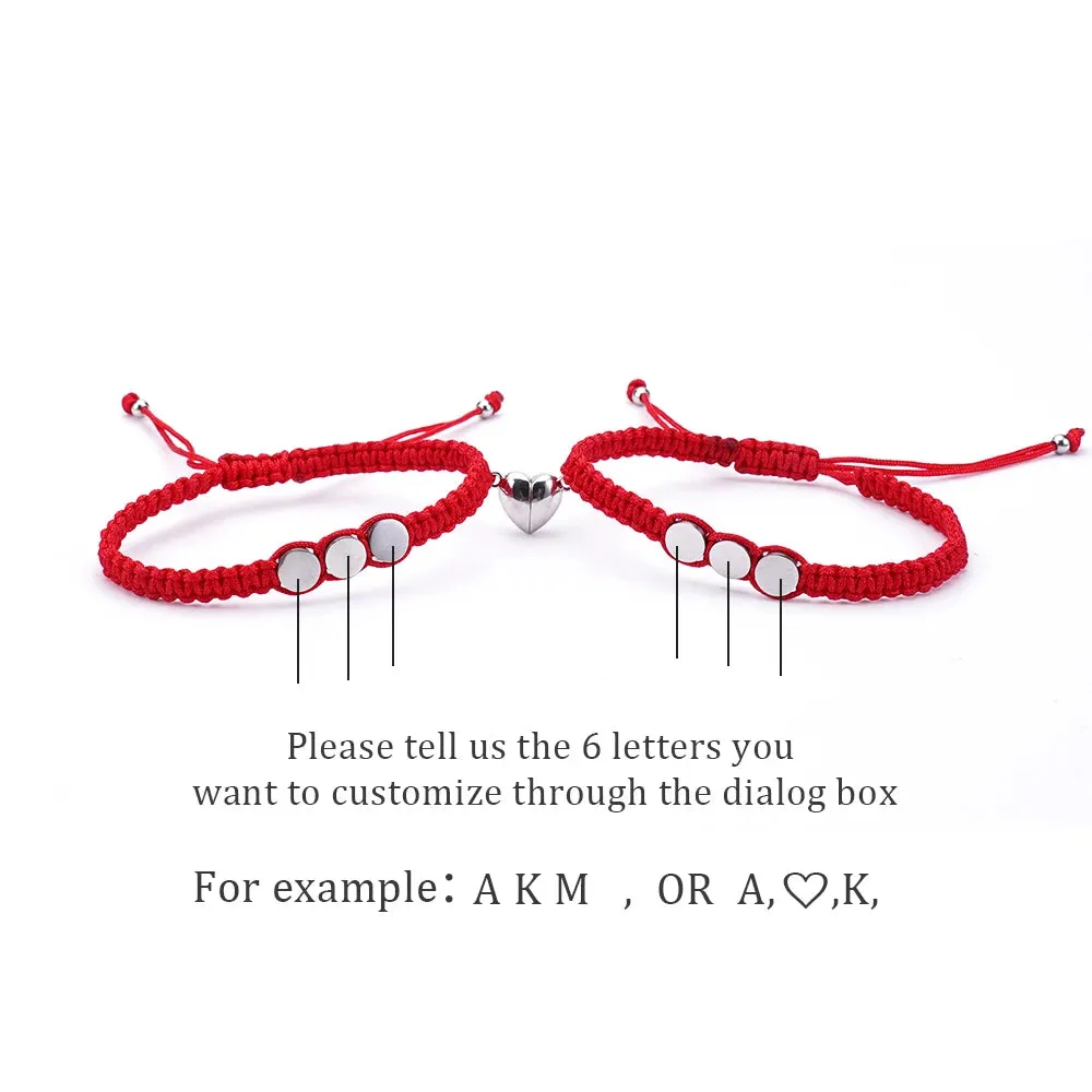 Handwoven Custom 26 Alphabet Symbol Bracelet Couple Jewelry Stainless Steel Charm Red Rope Lucky Bracelets for Men and Women