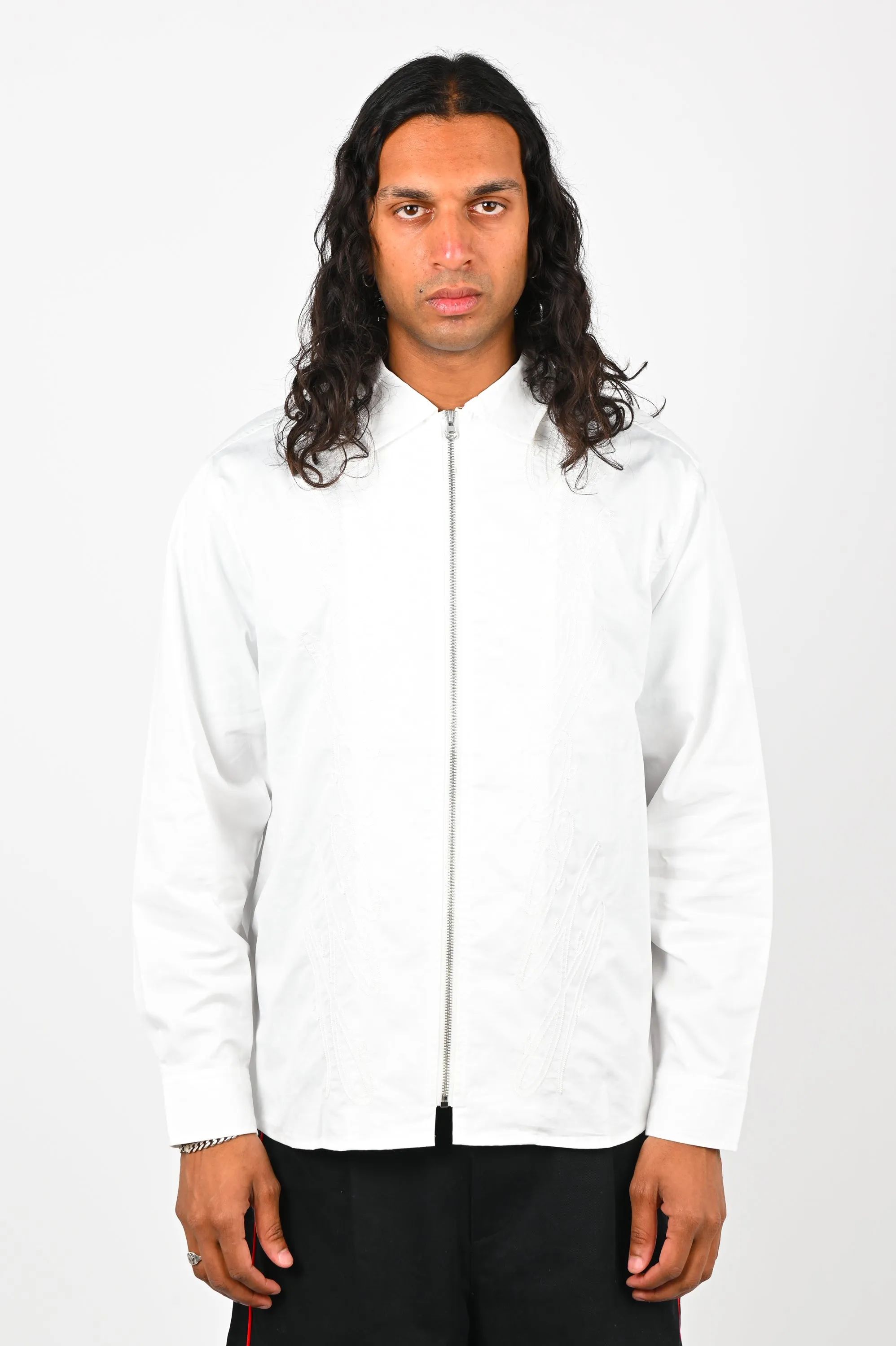 Hoddle 'Thorn' Zip Up Shirt in White