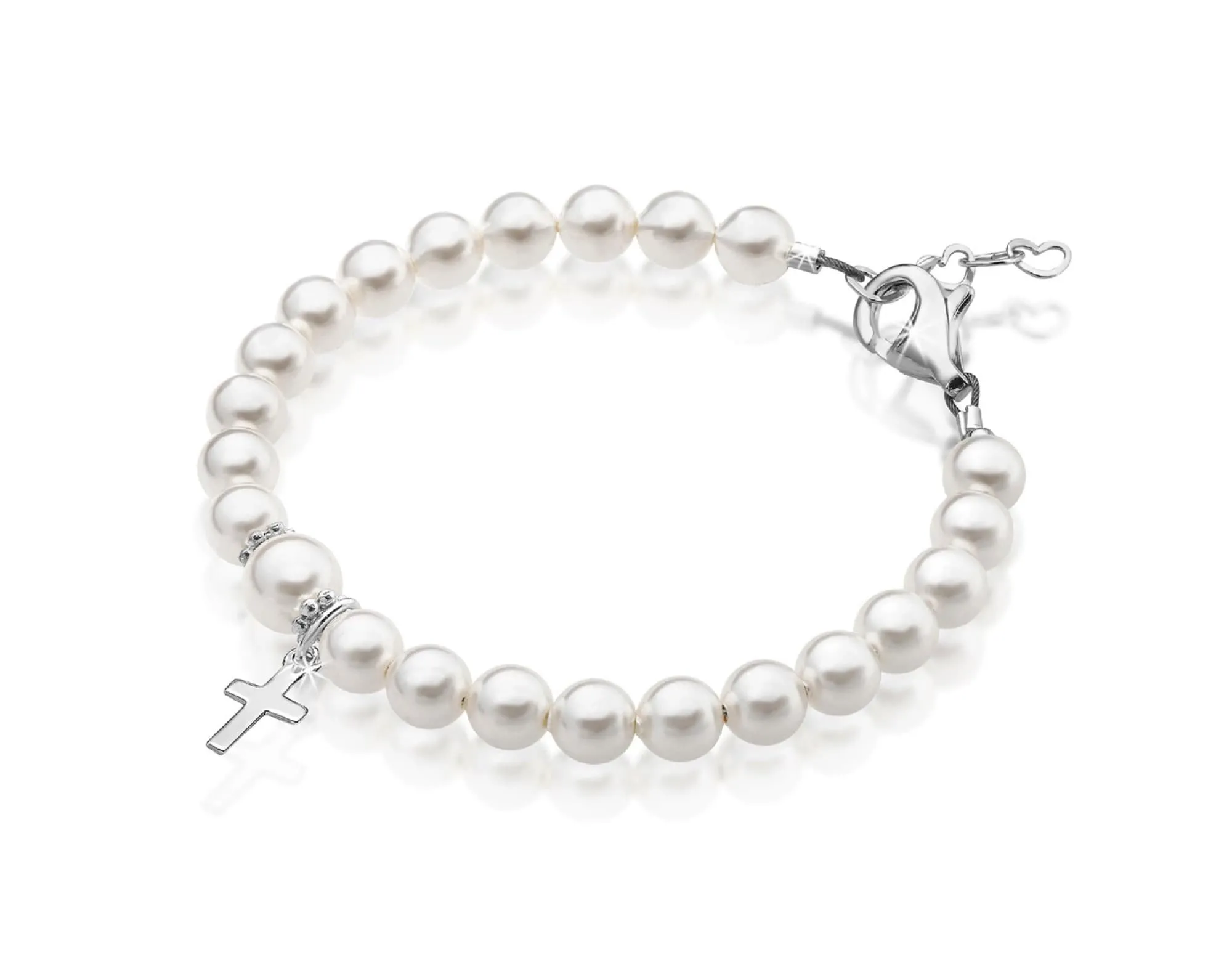 Infant Baby White Pearl Bracelet Baptism & Christening Sterling Silver Cross Charm