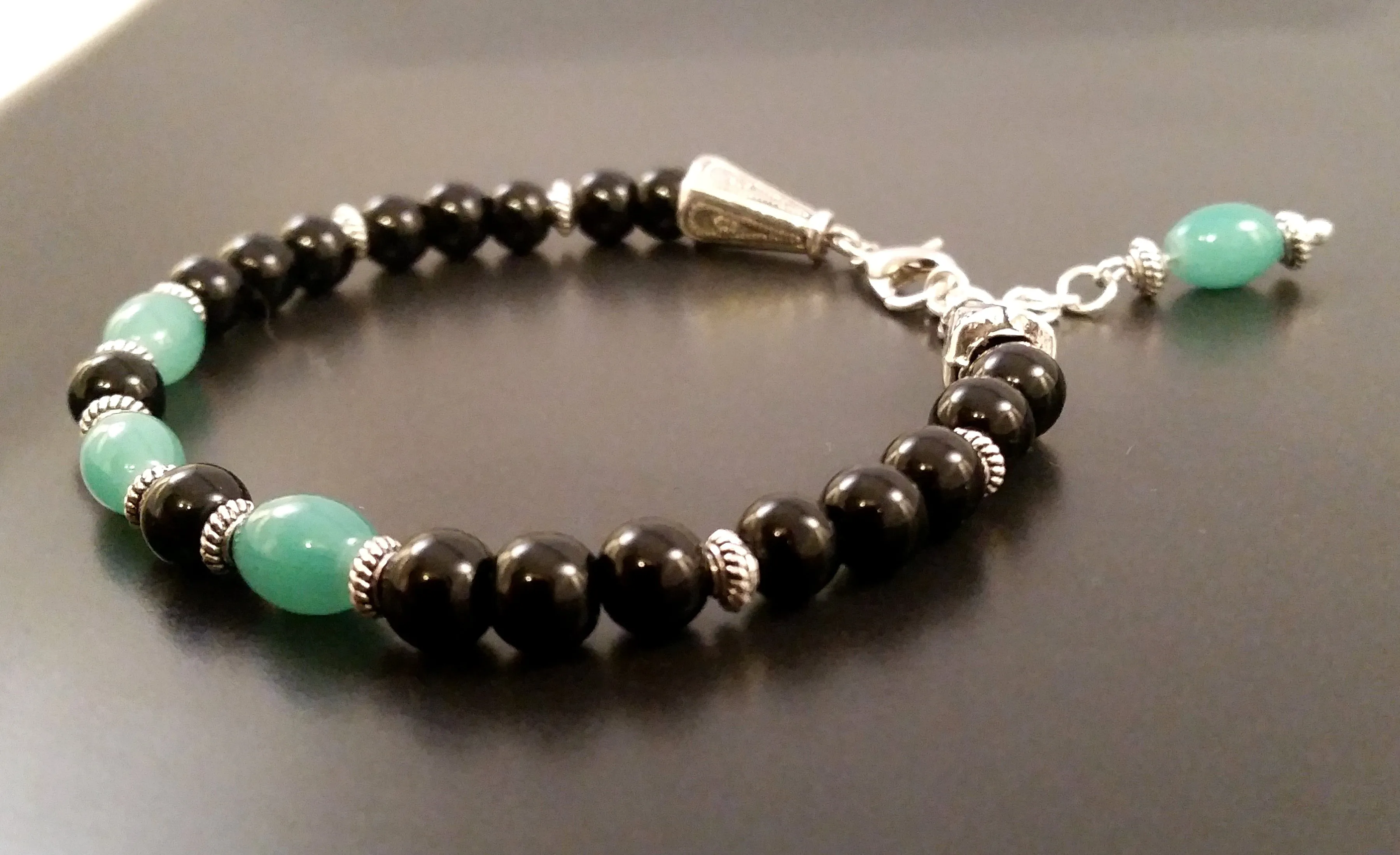 Jade Bracelet Green Black Obsidian Beads