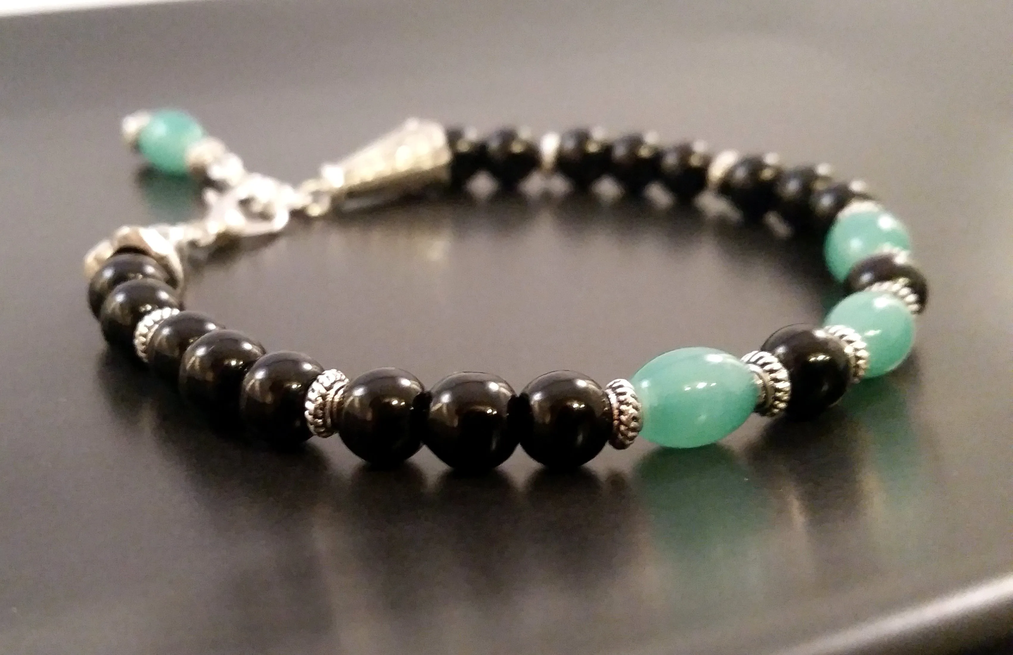 Jade Bracelet Green Black Obsidian Beads