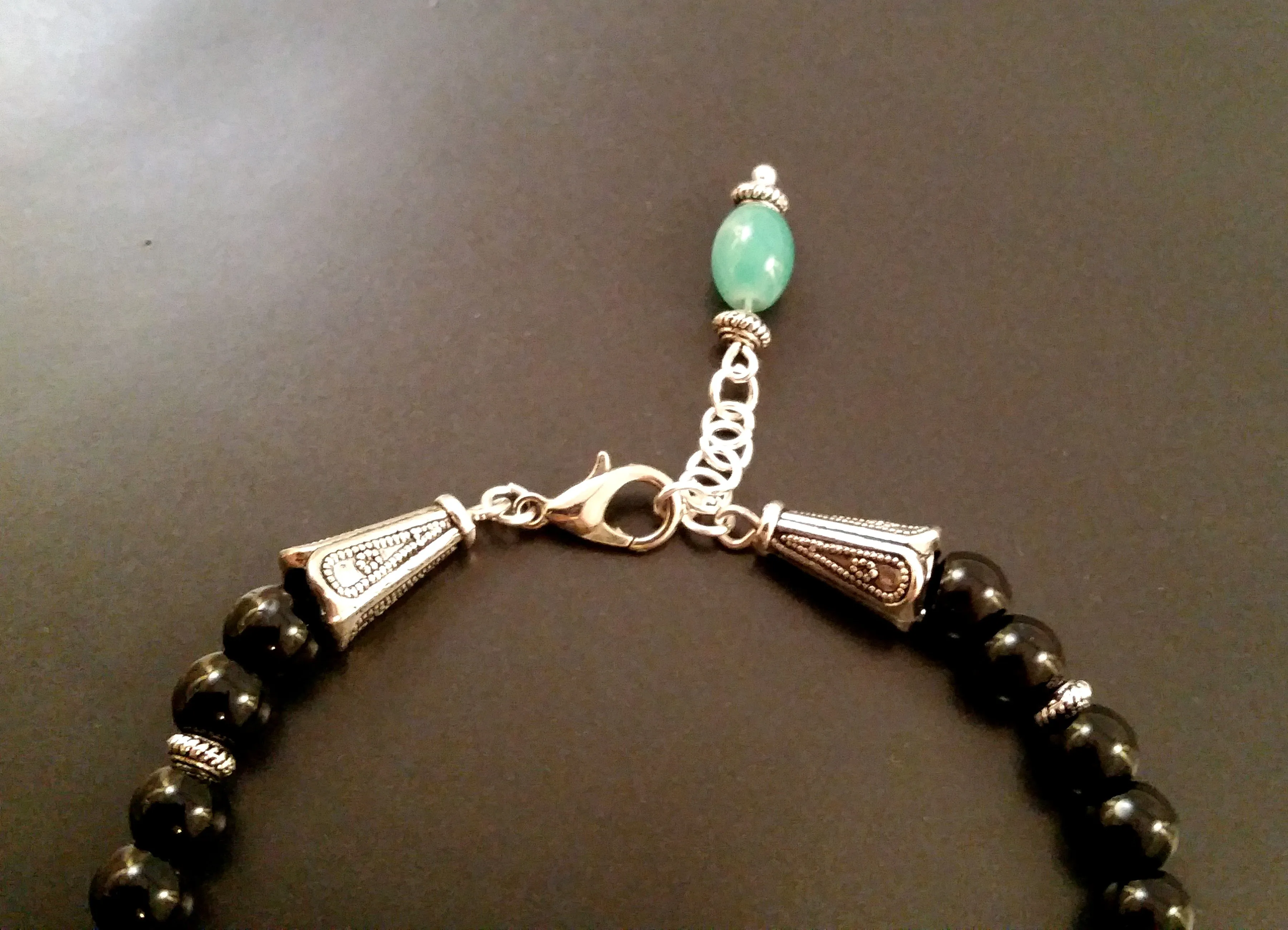 Jade Bracelet Green Black Obsidian Beads