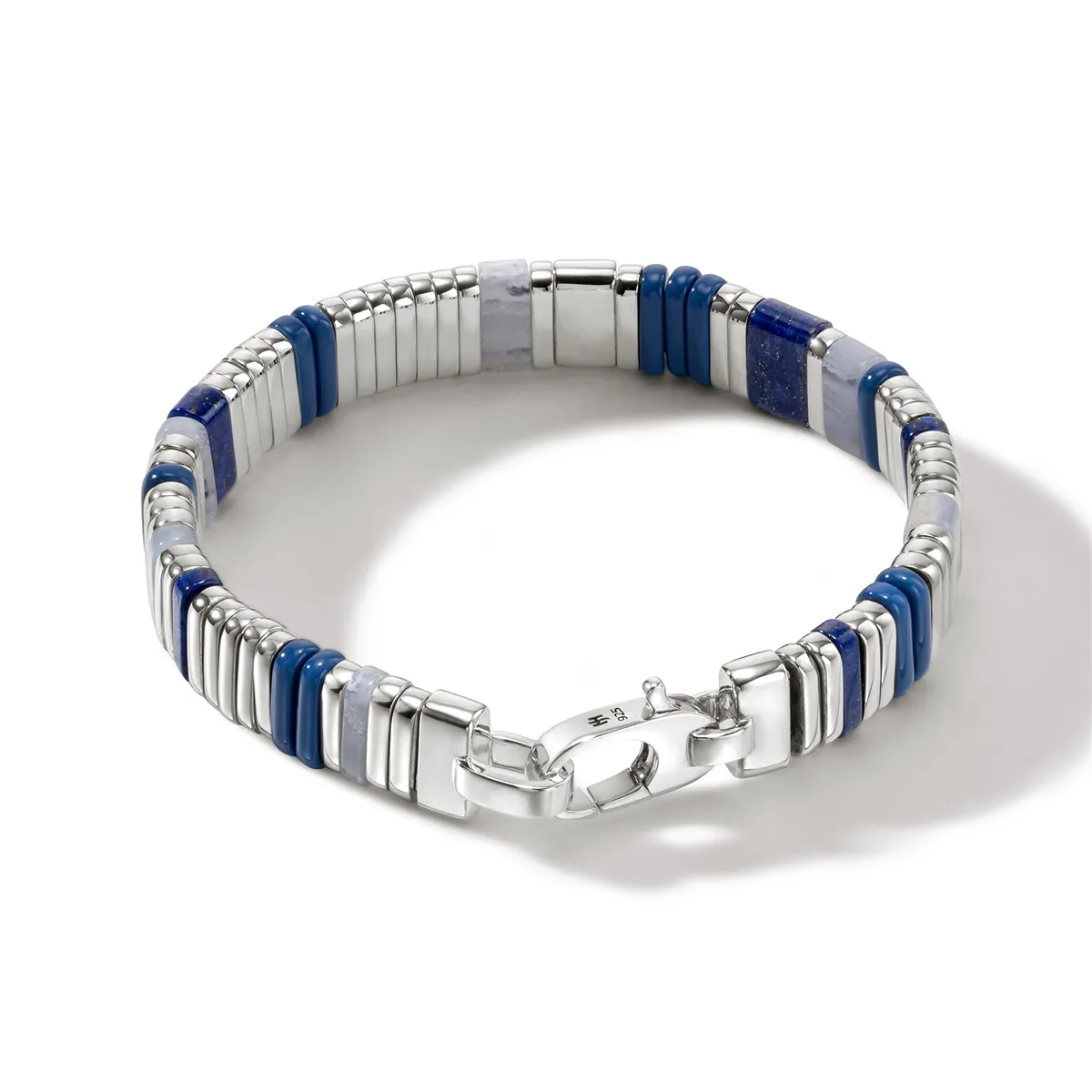 John Hardy Mens Colorblock Silver Bracelet with Lapis, Agate, and Enamel