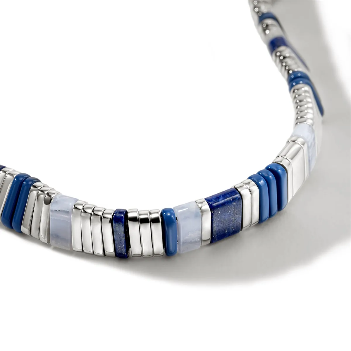 John Hardy Mens Colorblock Silver Bracelet with Lapis, Agate, and Enamel