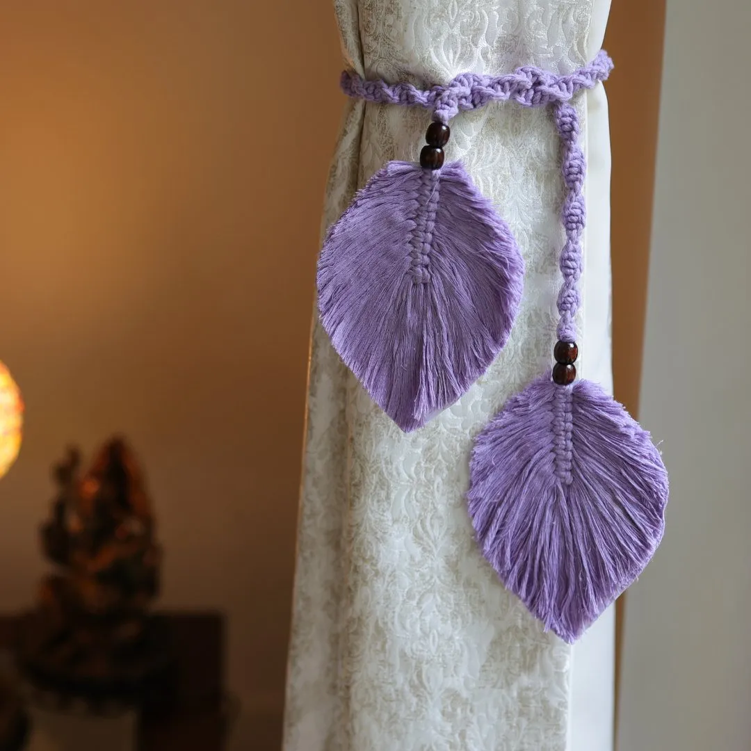 Lavender Macrame Leaf Curtain Ties