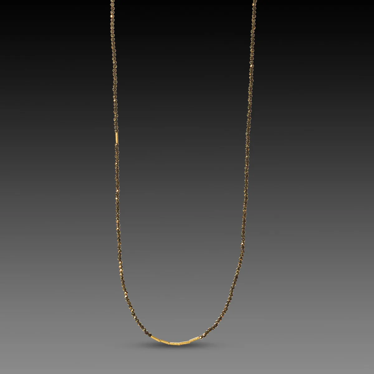 Long Pyrite Necklace with Gold Beads