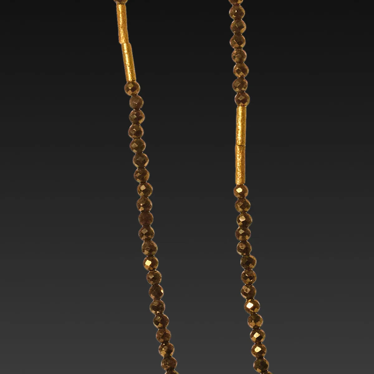 Long Pyrite Necklace with Gold Beads