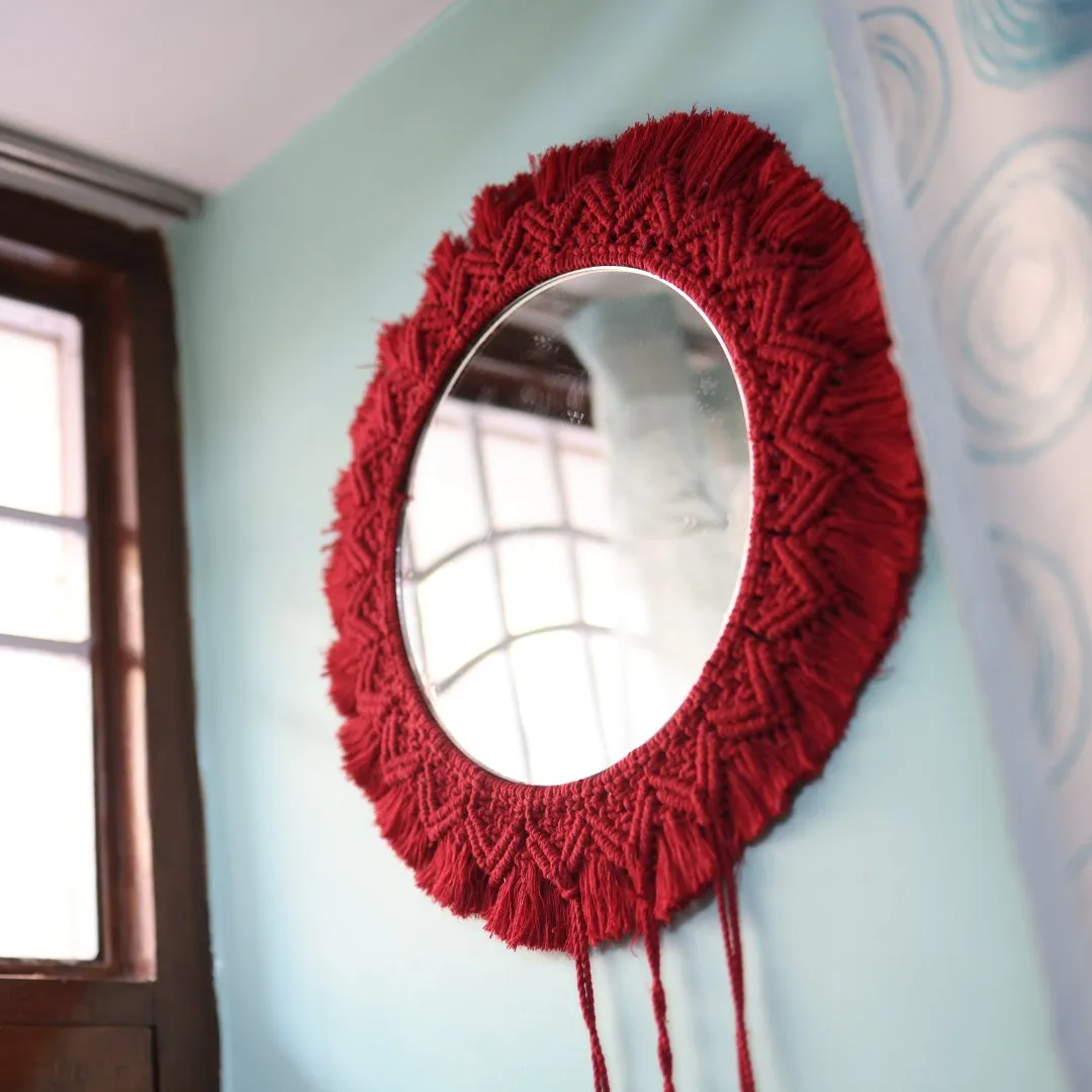 Macrame Red Dream Catcher Mirror