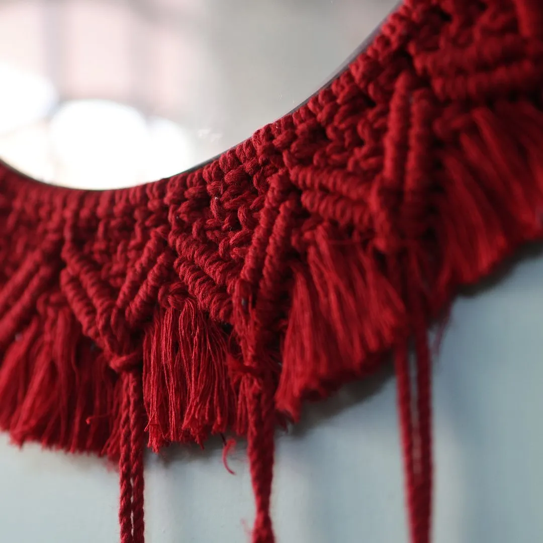 Macrame Red Dream Catcher Mirror