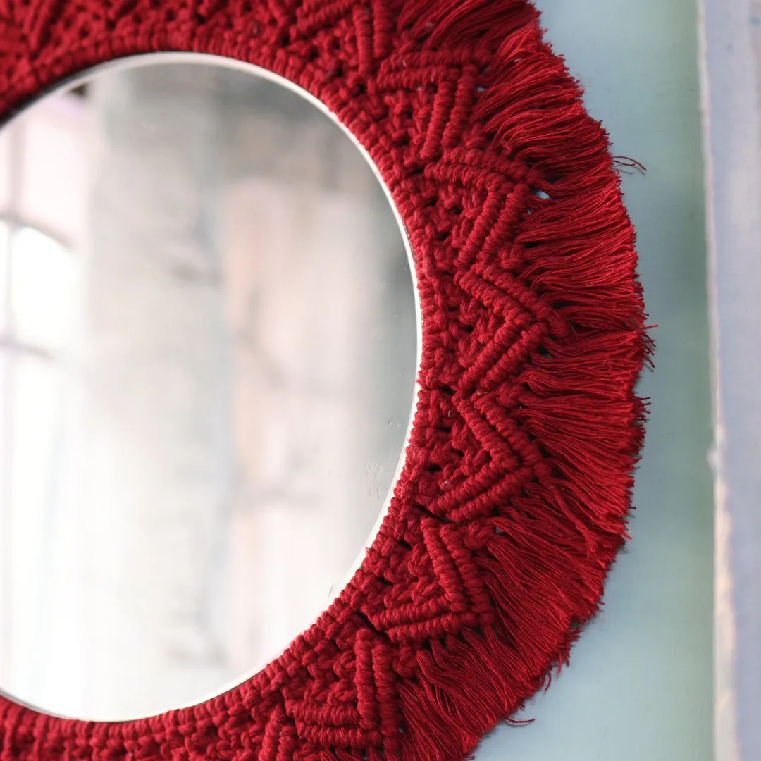 Macrame Red Dream Catcher Mirror