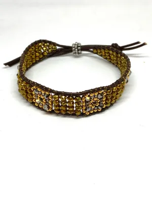 Miguel Ases Leather Bracelet with Swarovski and Bronze Rondell