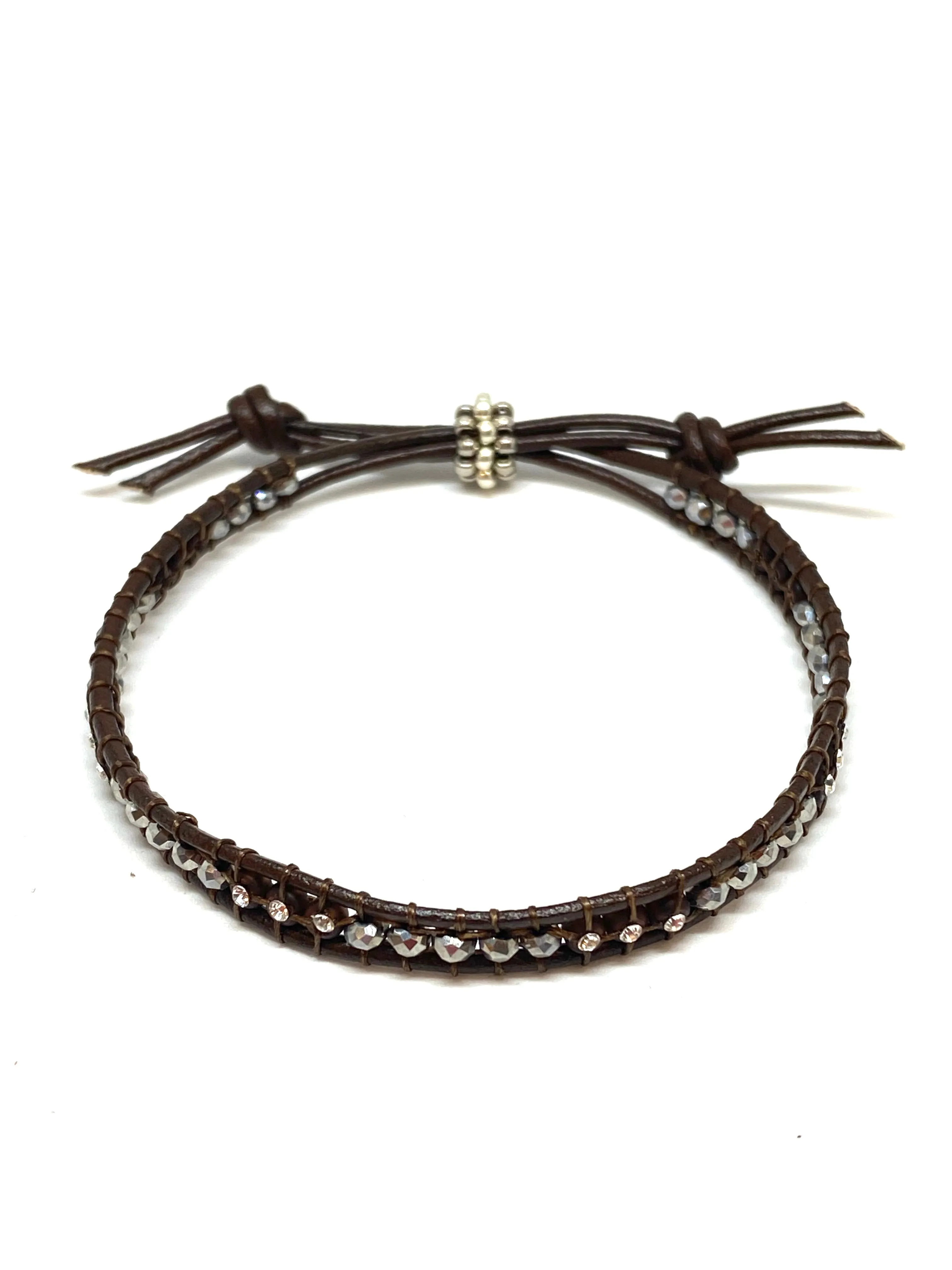 Miguel Ases Leather Bracelet with Swarovski, Pyrite and Miyuki Beads